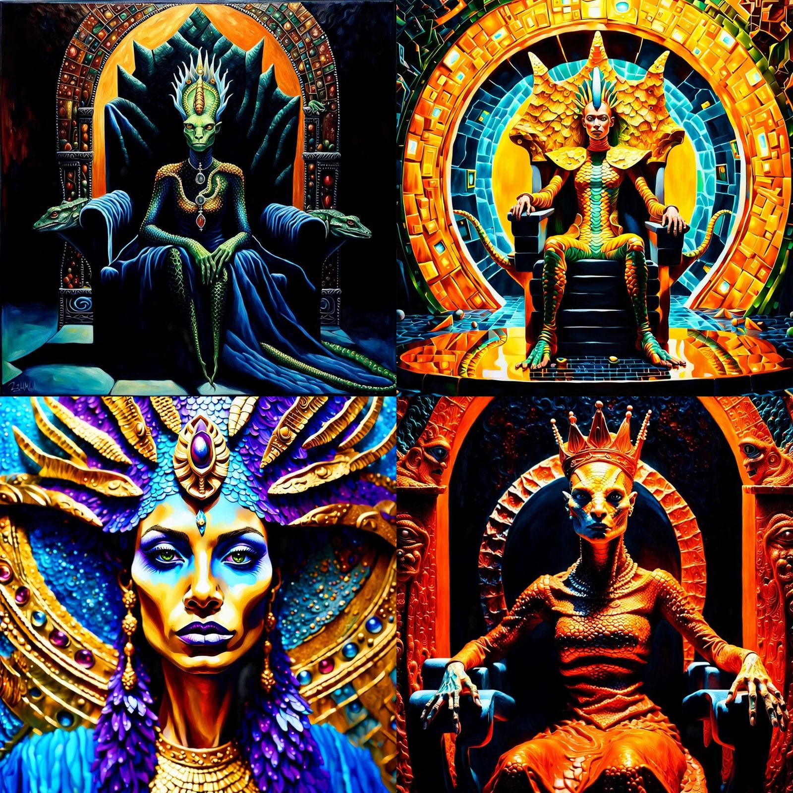 Lizard Queen Rules Parallel Realities, Hyperrealistic Impast...