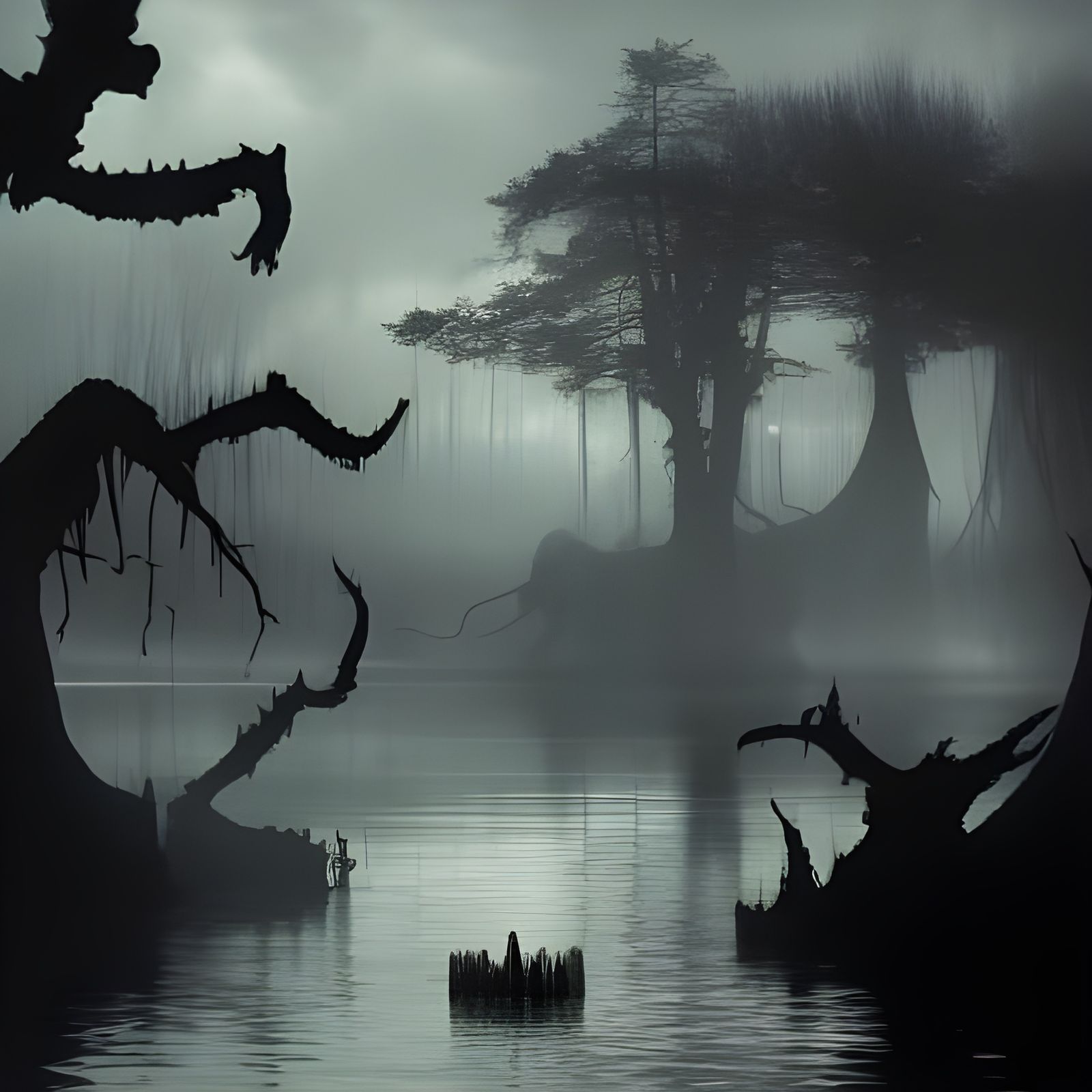 Gloomy Horror Swamp Castle in Dark Fantasy Style
