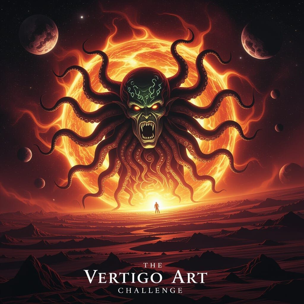 Lovecraftian Deity Awakens in Dying Star, Cosmic Horror Art