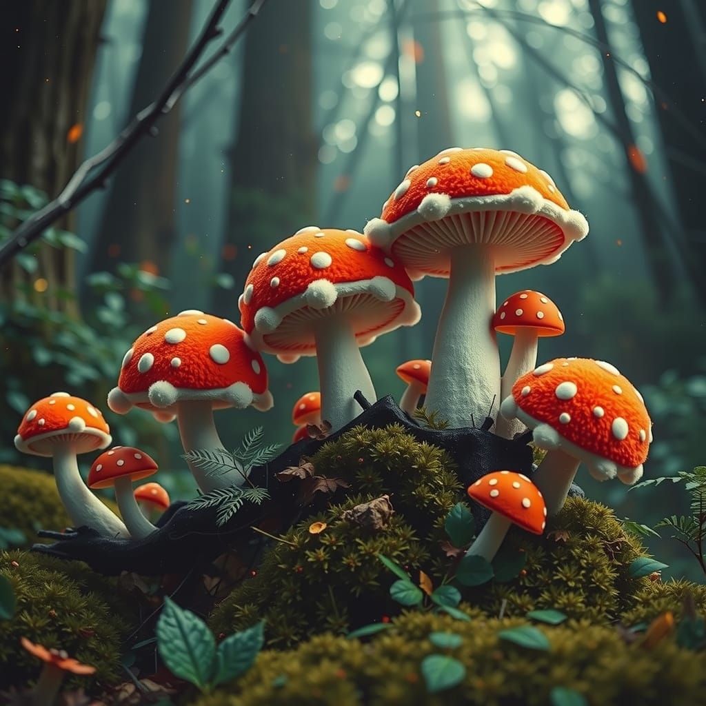 Colorful Pom Pom Mushroom Sculpture Art