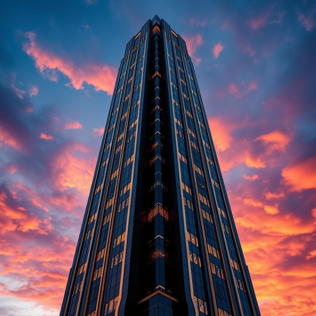 Art Deco Skyscraper at Sunset: Geometric Elegance