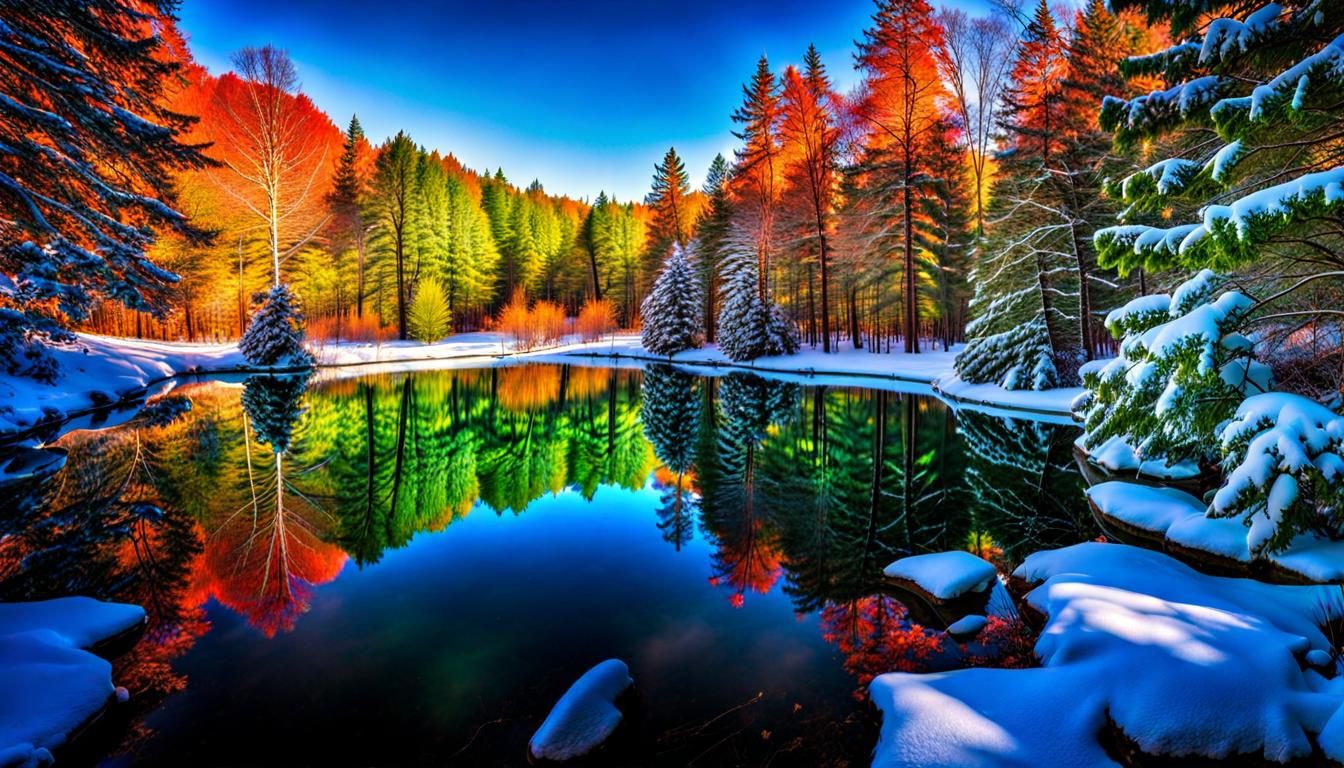 Winter Landscape Reflecting Summer Colors, HDR