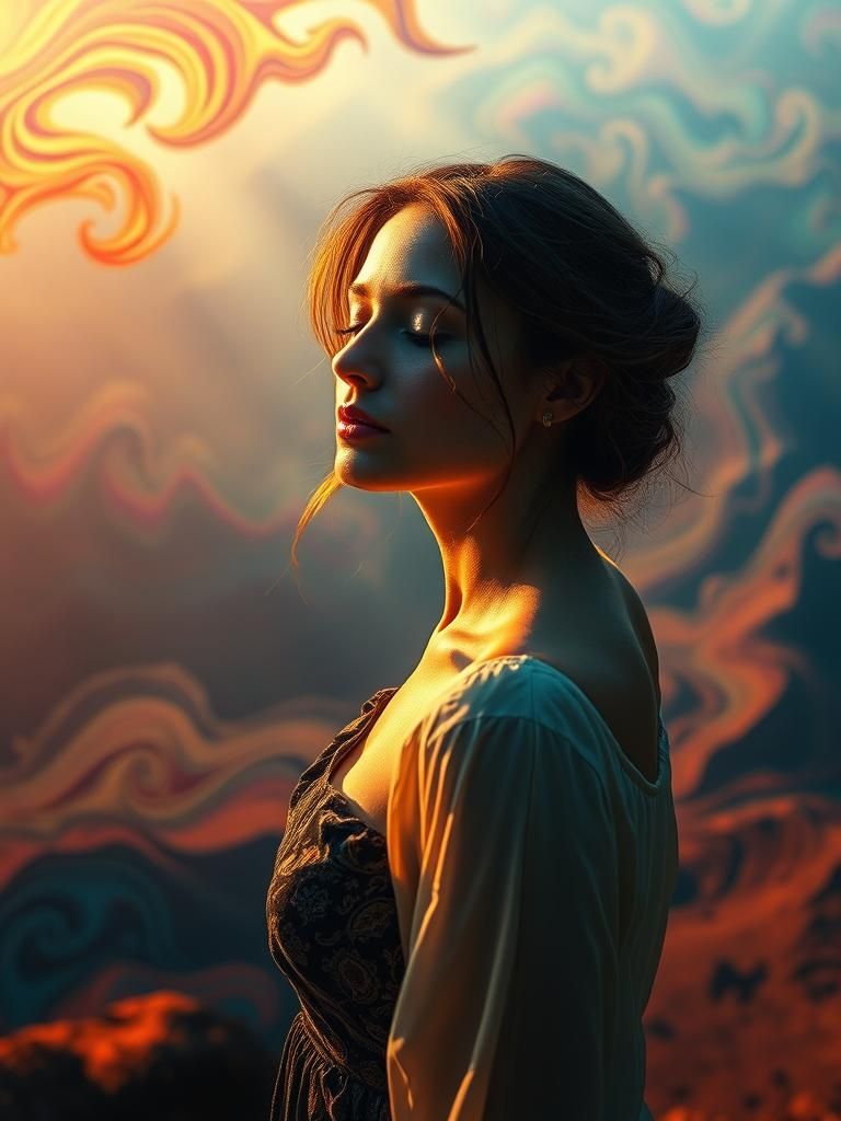 Serene Woman in Dreamlike Landscape as Digital Art