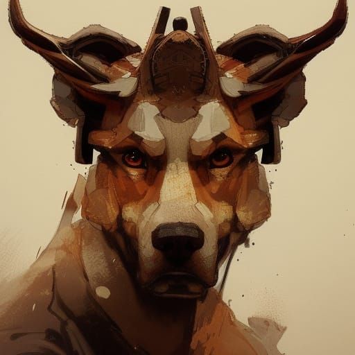 Samurai Dog Portrait in Hyperdetailed Digital Art