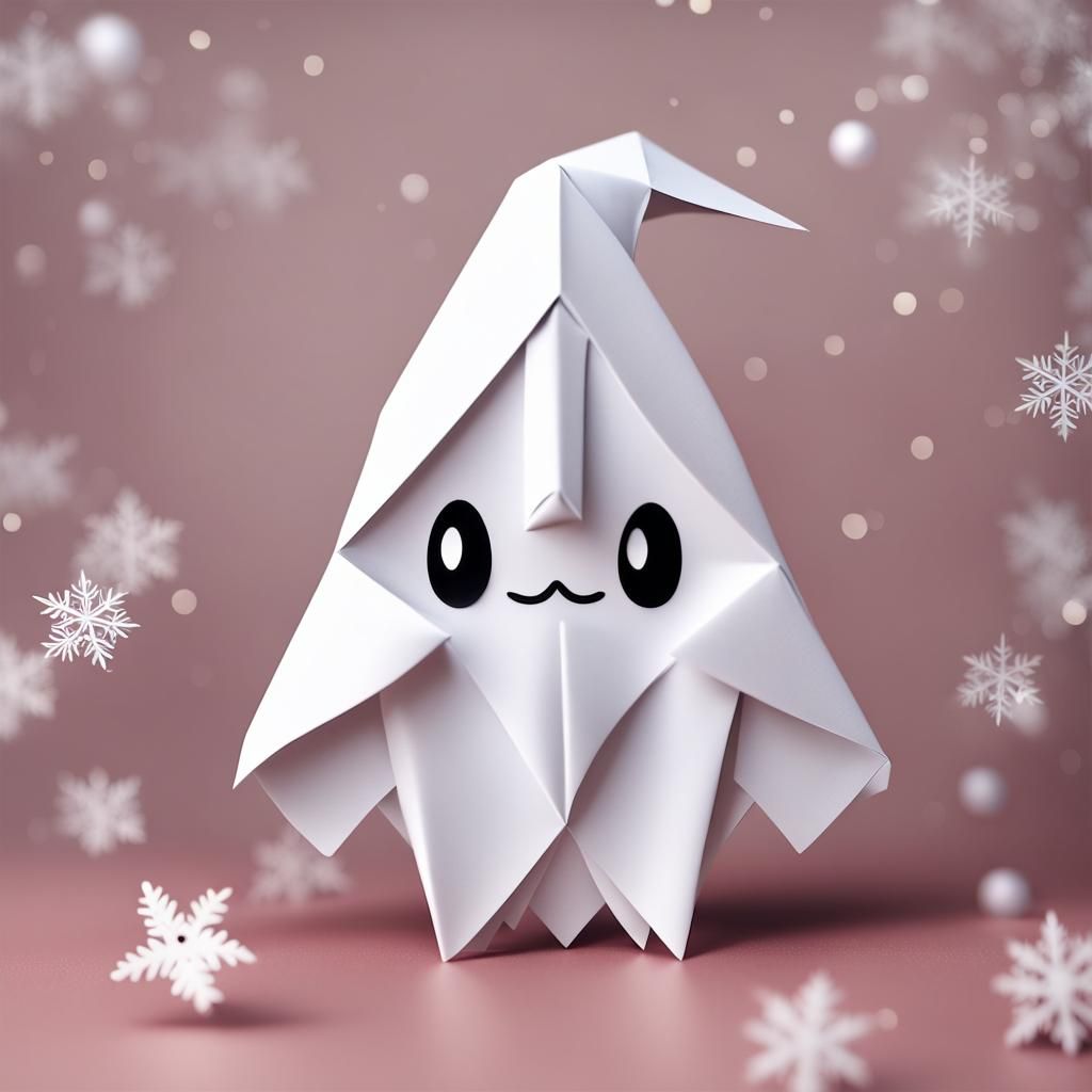 Cute Chibi Christmas Ghost in Origami Style