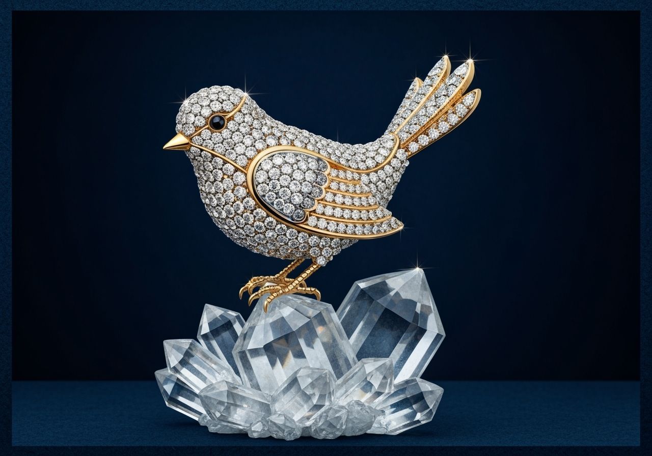 Diamond Bird on Crystals: A Luxurious Photorealistic Image