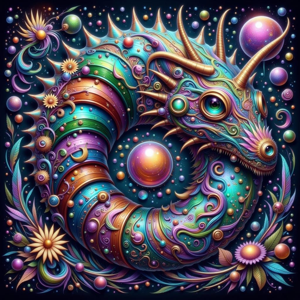 Surrealistic Ammonite Critter in Vibrant Opalized Colors