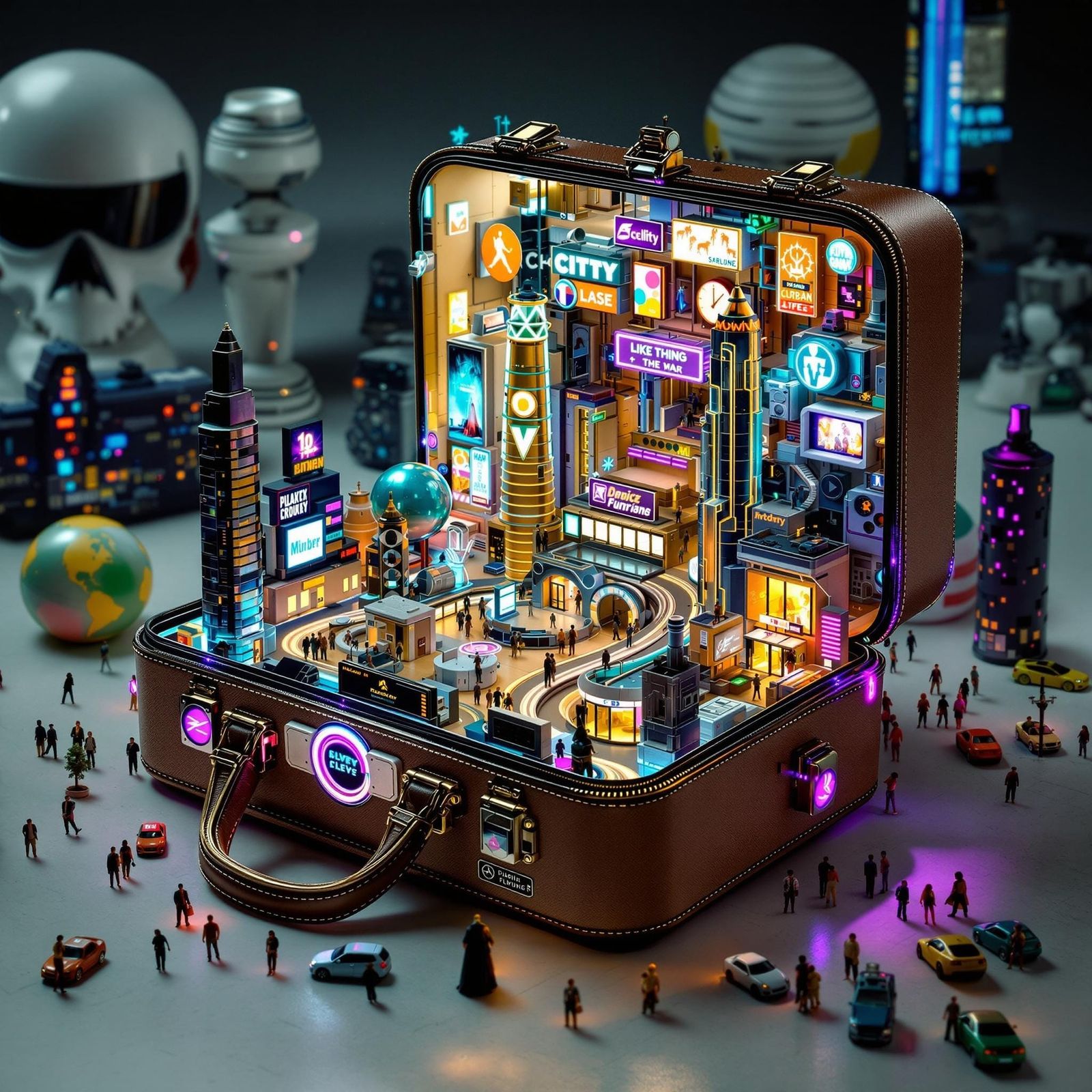Cyberpunk City Inside a Bowling Bag