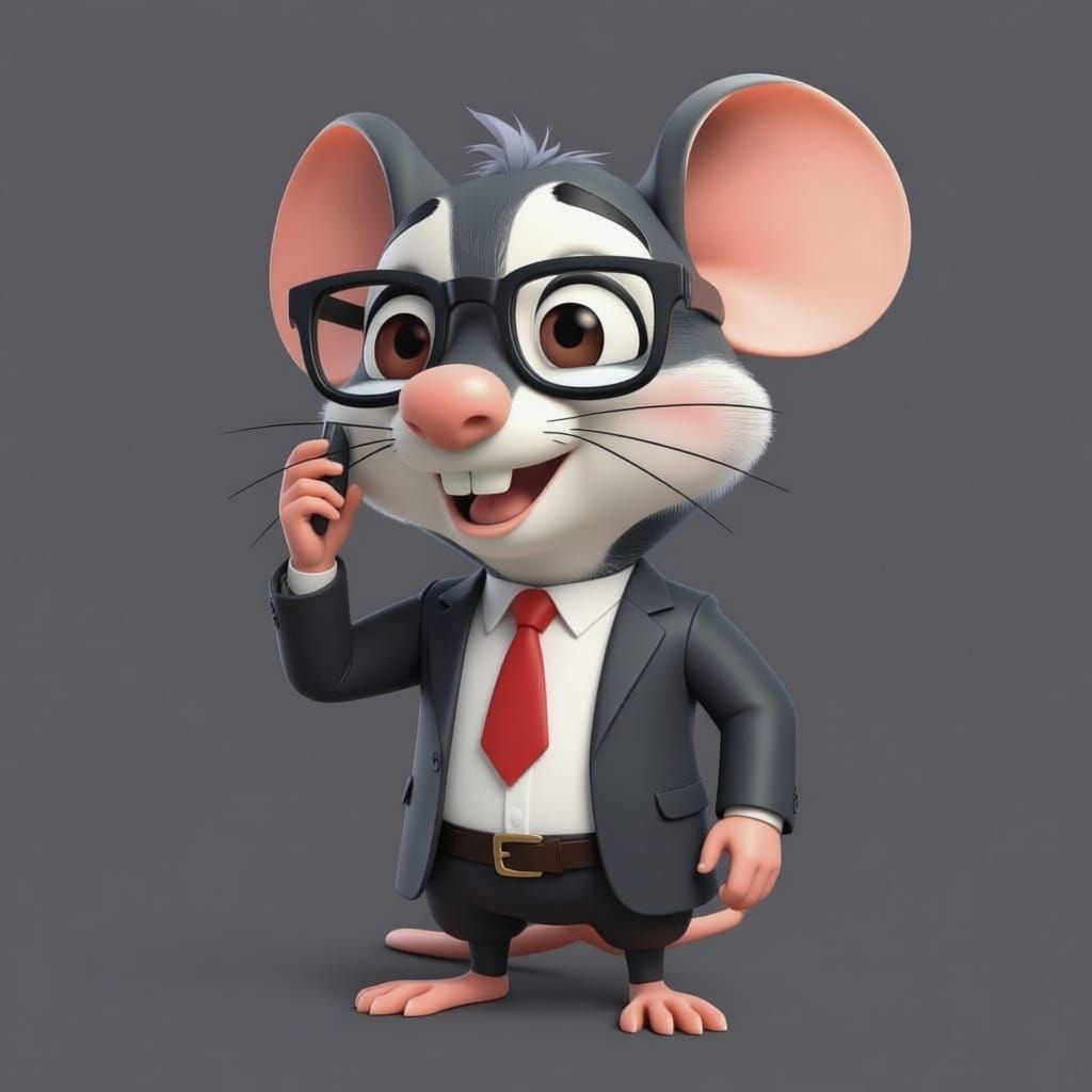 Pixar-Style 3D Cartoon Rat Mascot with Lightning Bolt