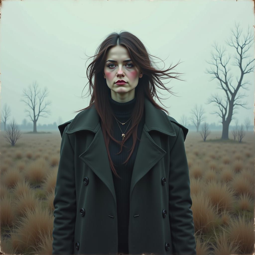 Woman Alone in Desolate Landscape