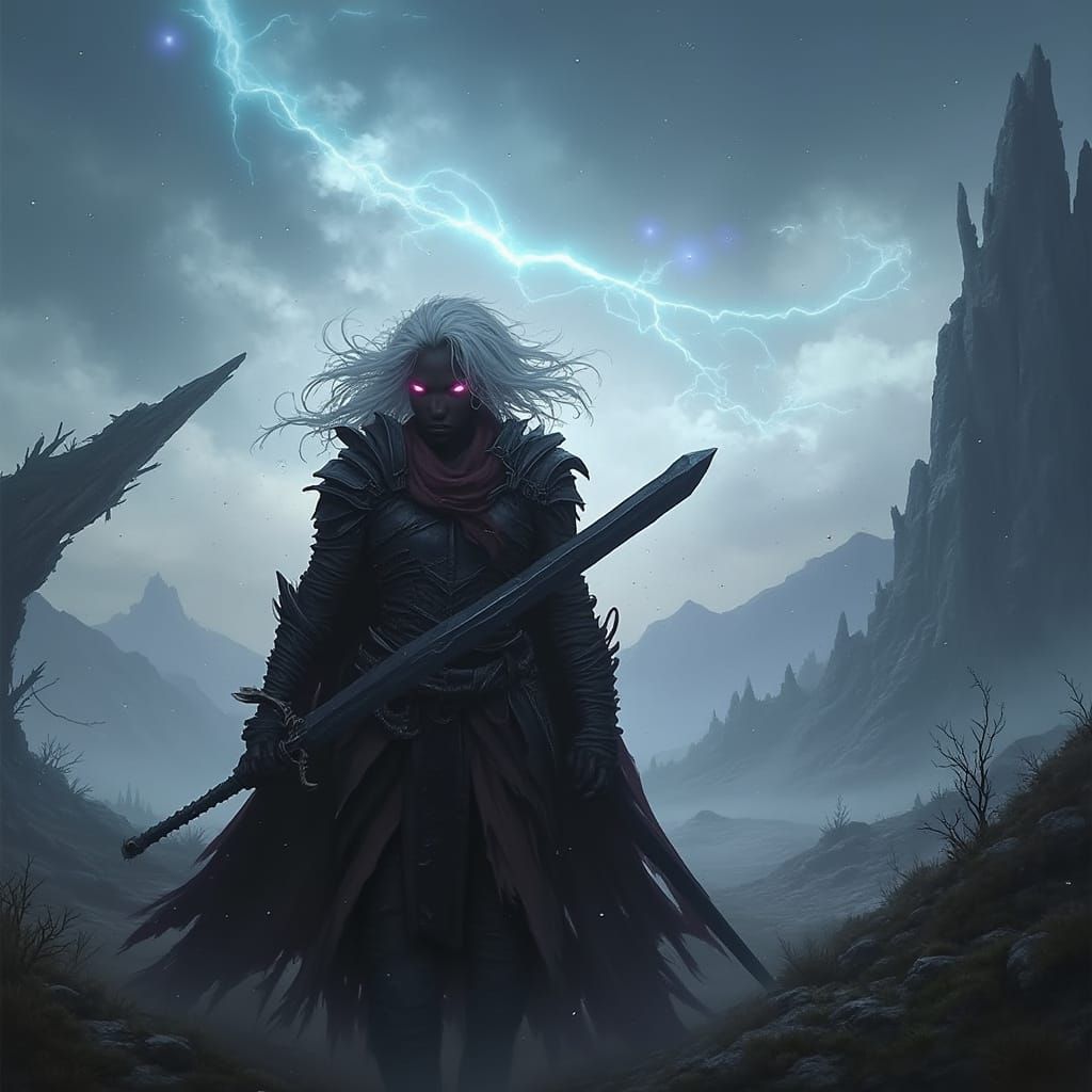 Mystical Black-Skinned Rogue with Sword in Digital Art Style