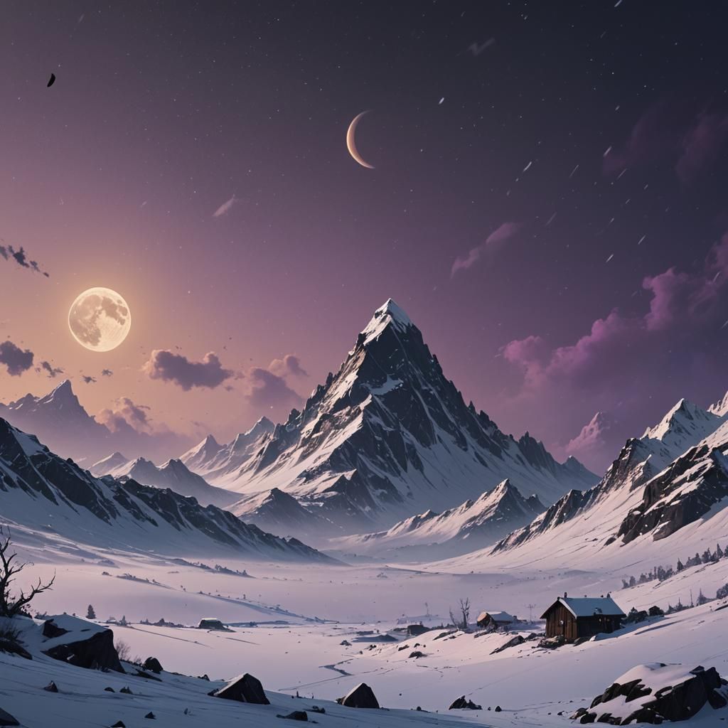 Black Moon Rises Over Blizzard: Dark Fantasy Painting