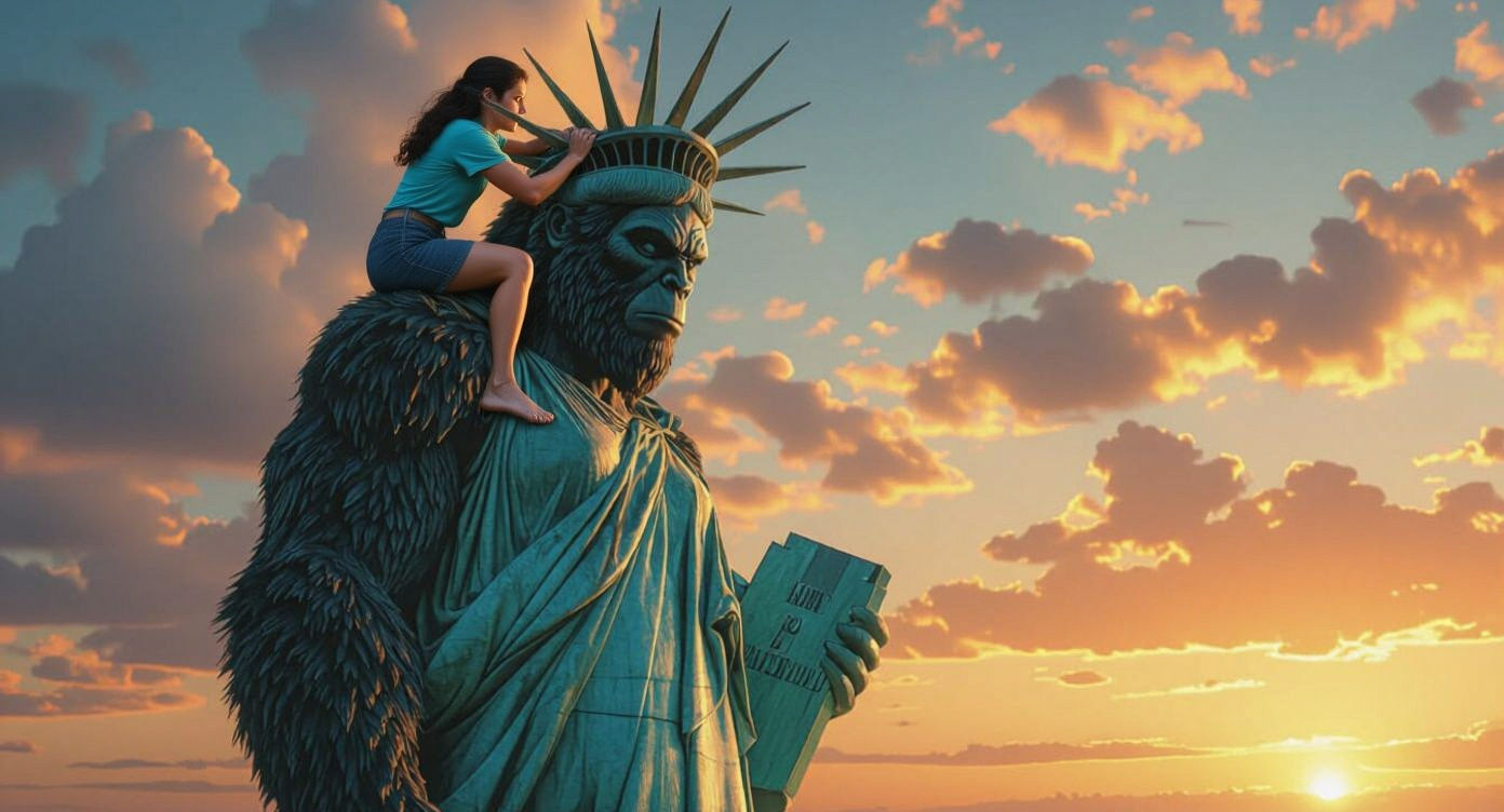 King Kong Climbs Liberty in Hyper-Realism Style