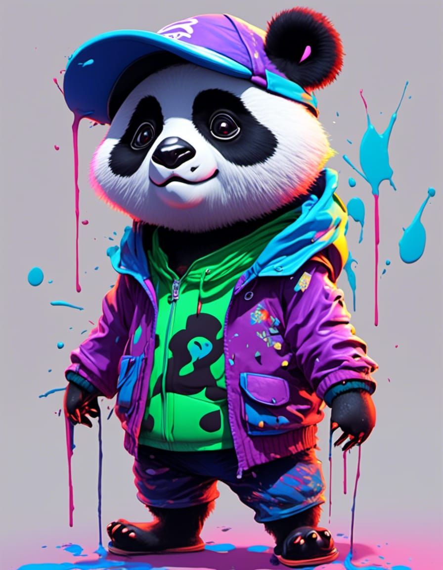 Cute Panda in Splatter Graffiti Style