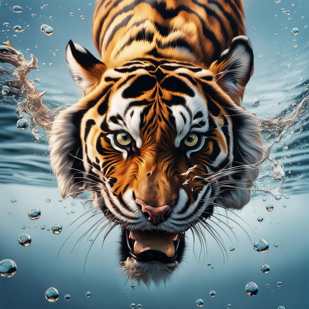 Bengal Tiger Underwater: Hyperrealistic Splash Art