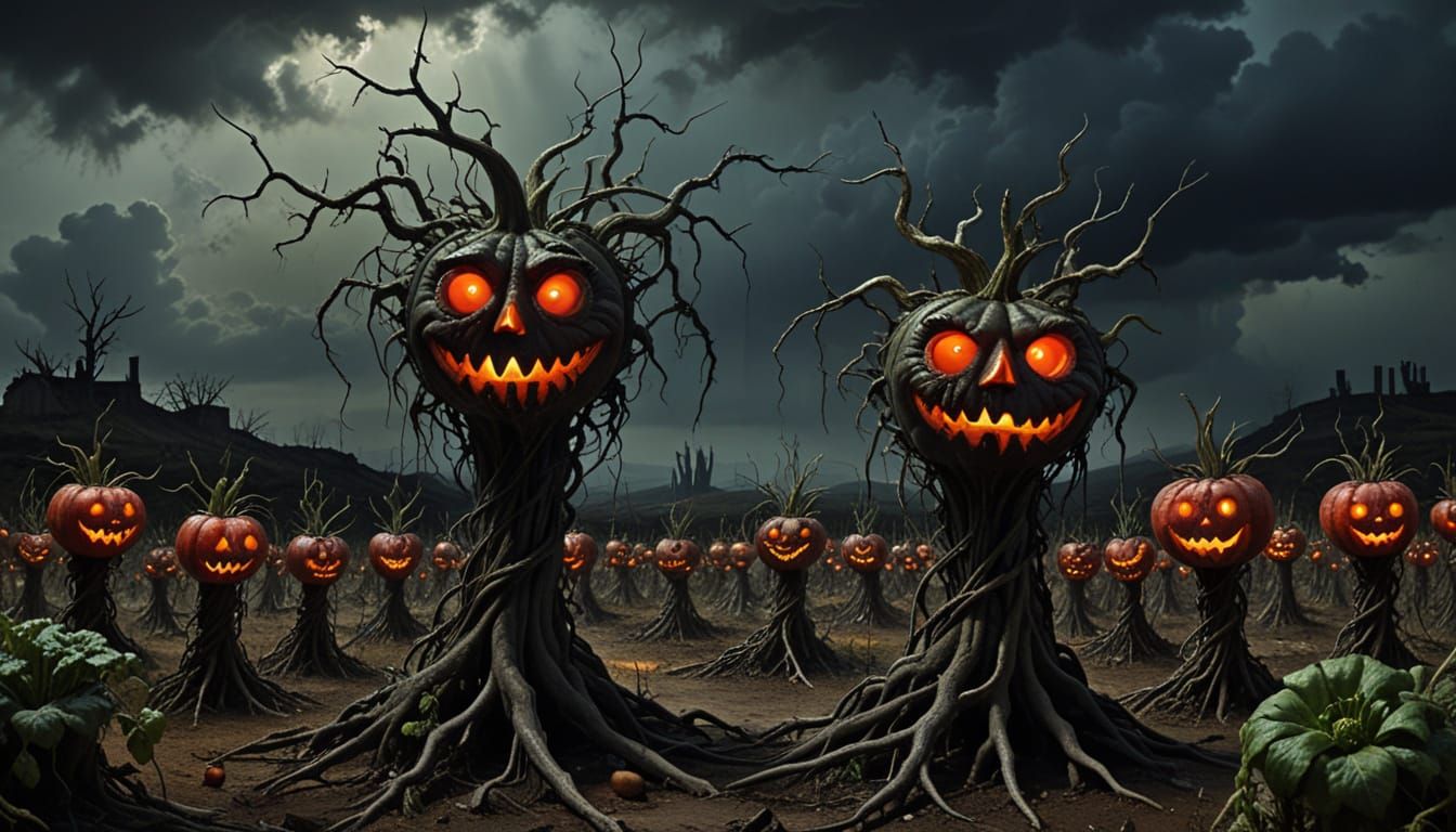 Grotesque Vegetables on Farmstand in Dark Surrealism