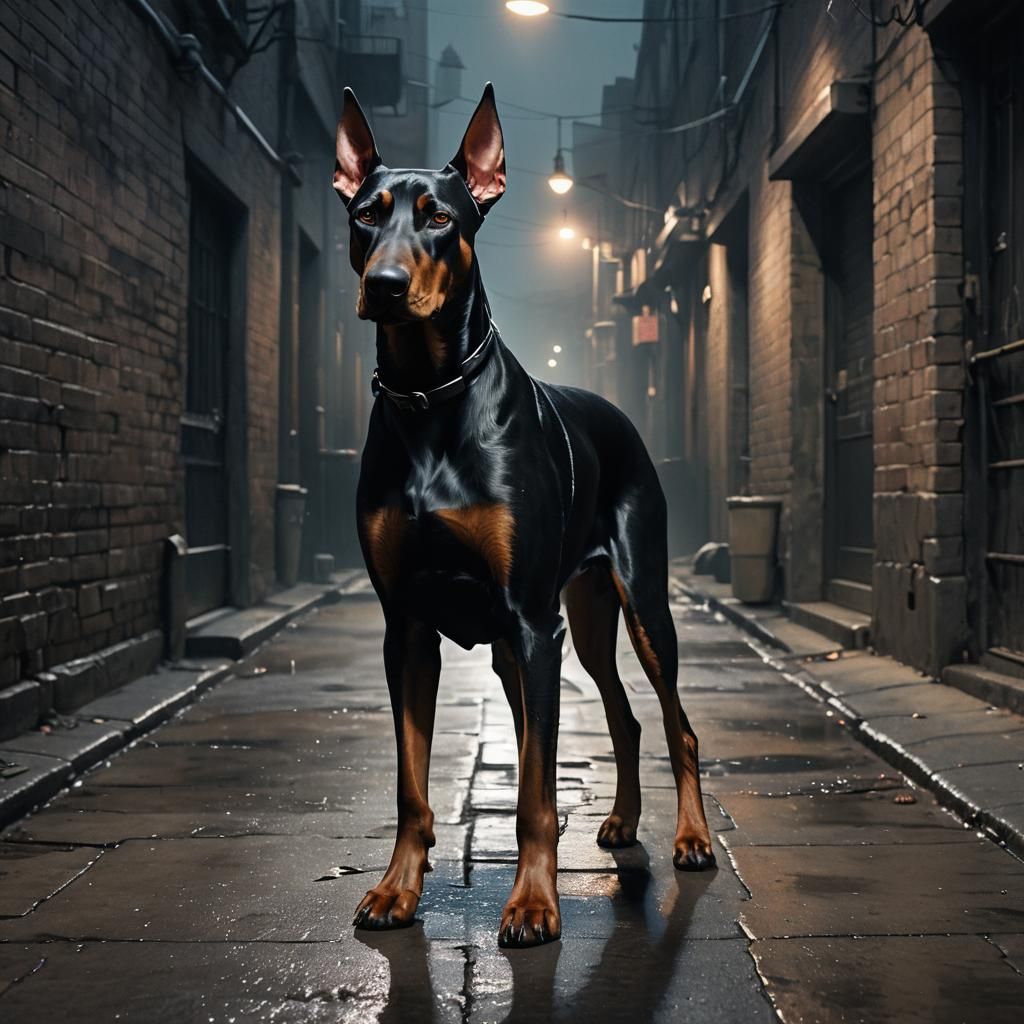 Doberman Pinscher in Suit, Cinematic Dark Art