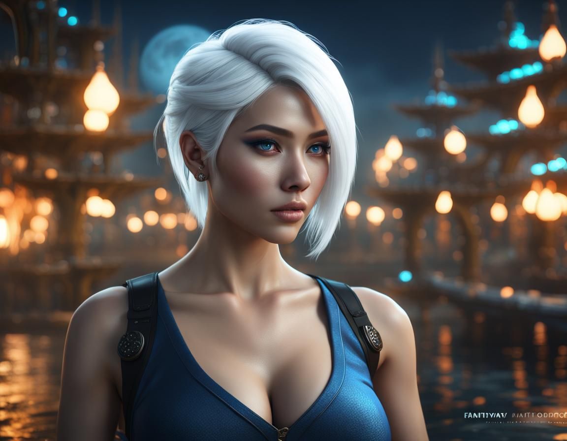 Beautiful Indonesian Woman on City Terrace in Fantasy Art