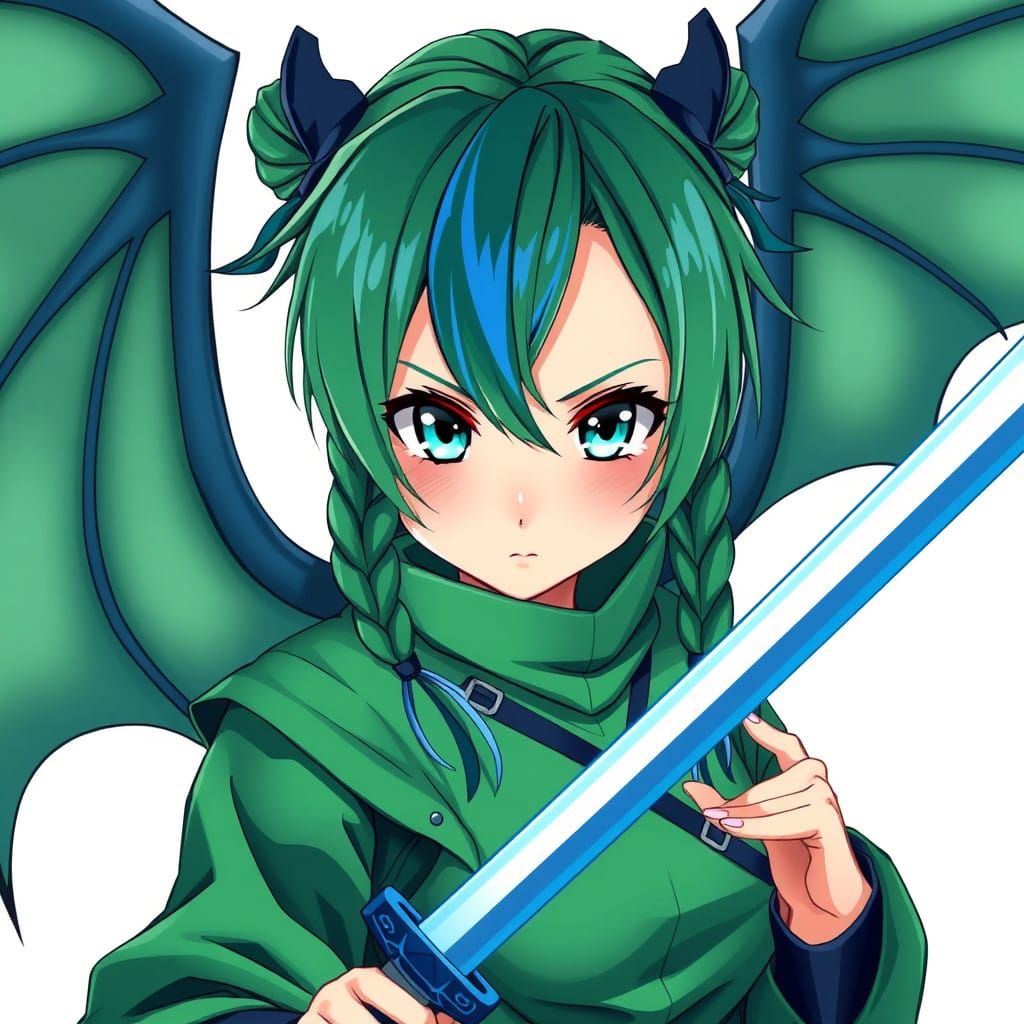 Ethereal Ninja Maiden with Dragon Wings in Vibrant Anime Sty...