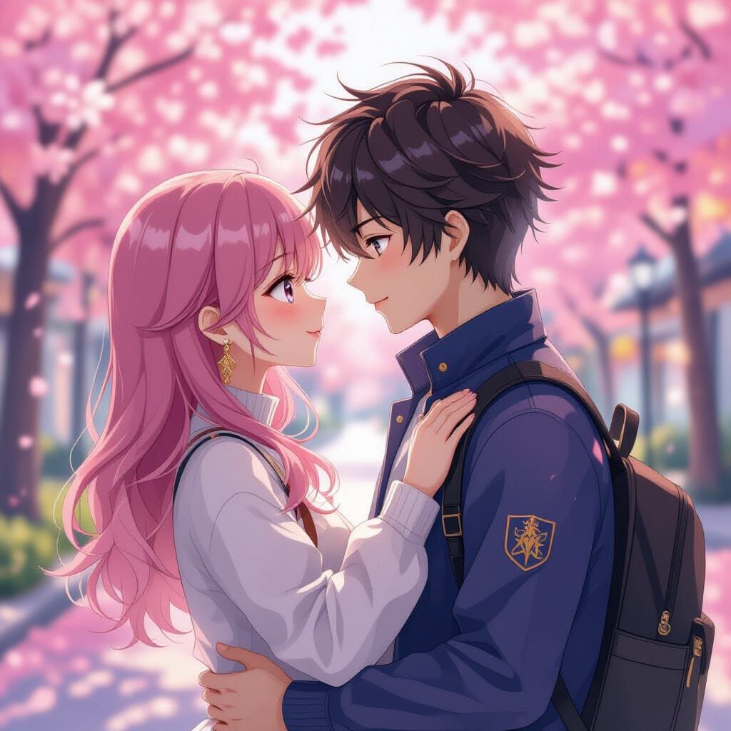 Anime Style Kissing Couple in Pink