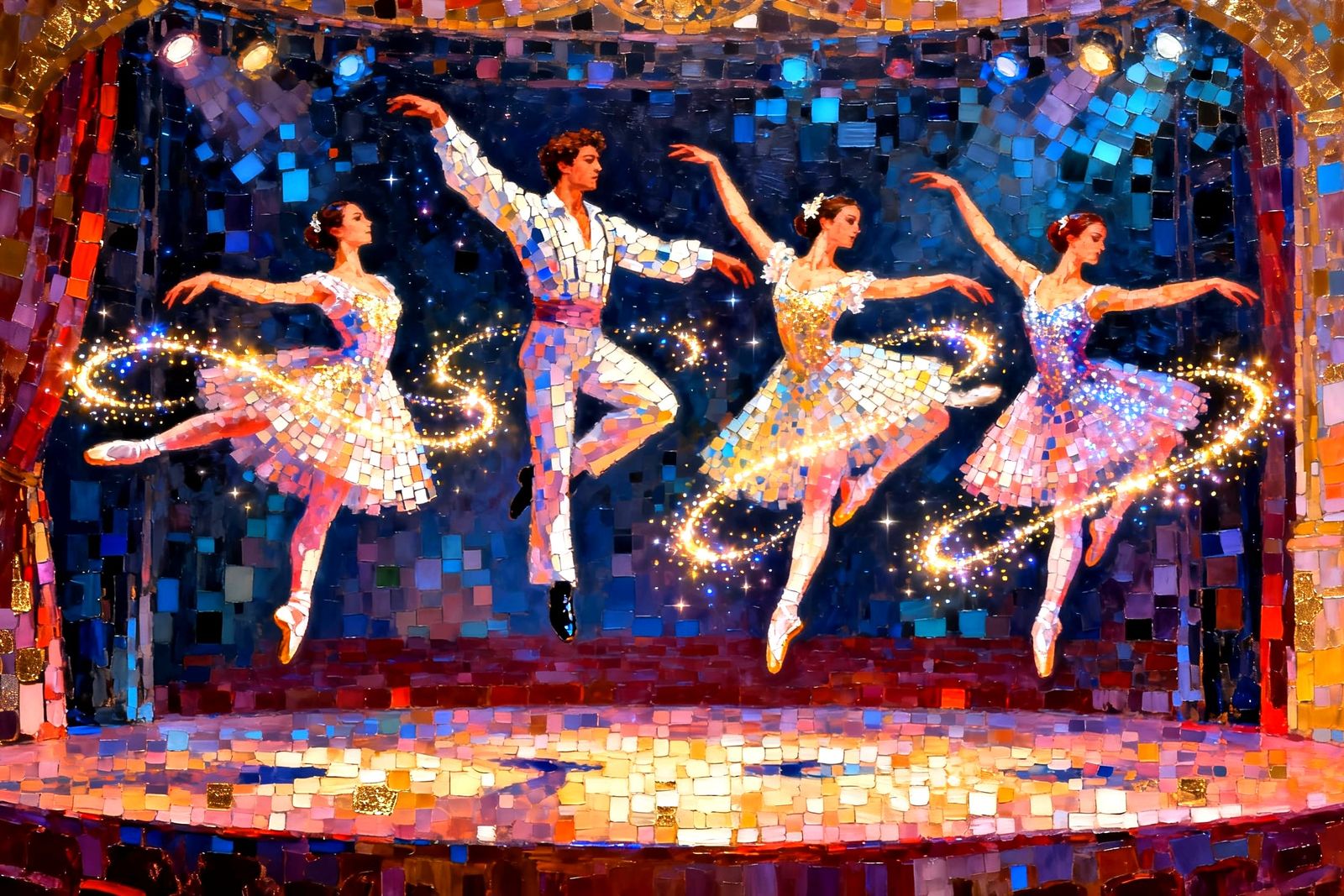 Ballerinas Dance Mid-Air with Magical Luminescence in Neo-Im...