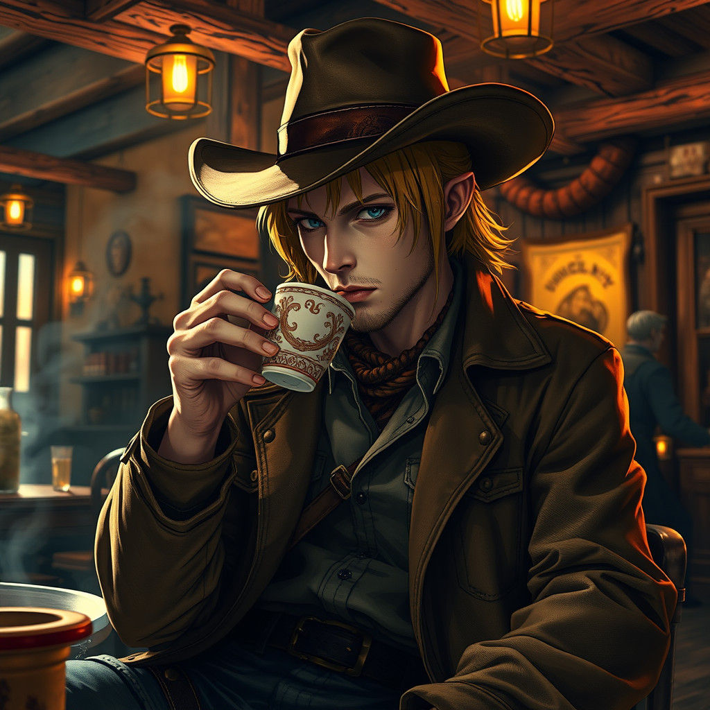 Edward Elric as Cowboy in Saloon, Fantasy Art