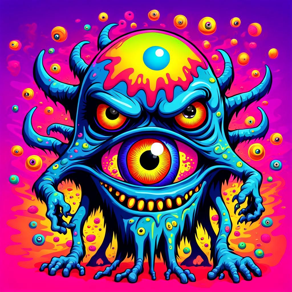 Psychedelic Eyeball Monster in Cartoon Style