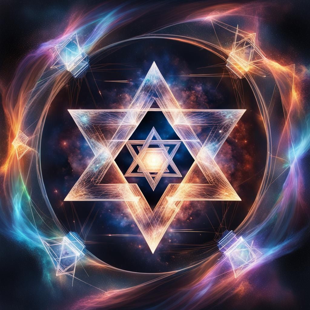 Geometric Star of David Portal with Light Trails