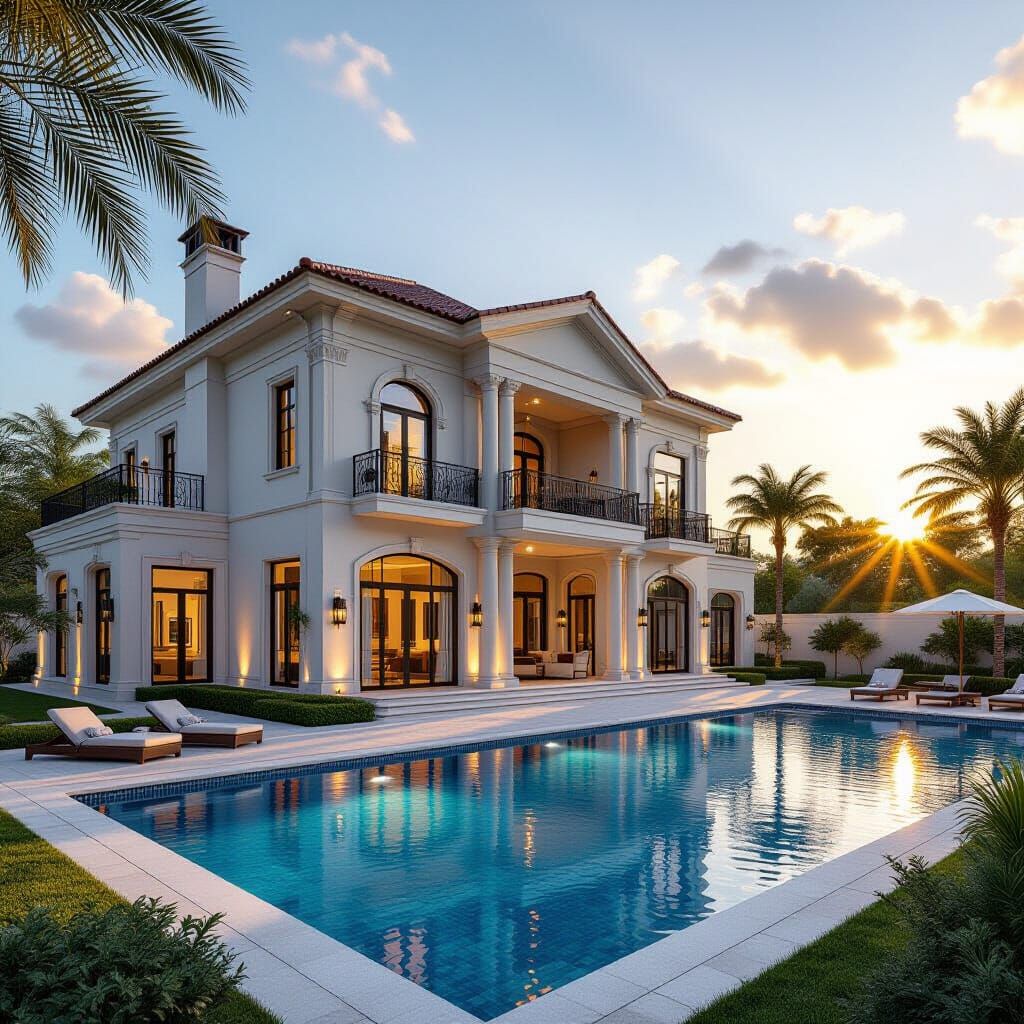 Gigantic 5-Story Villa With Pool, Photorealistic Style