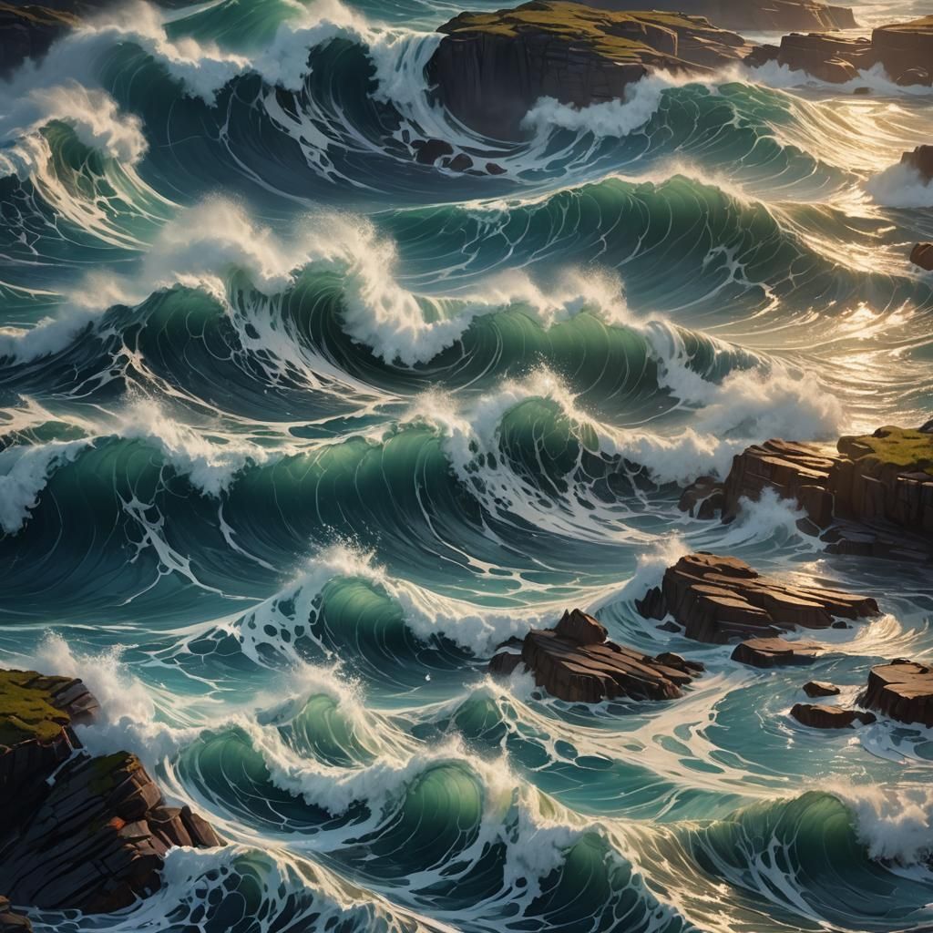 Ocean Waves as Impasto Painting