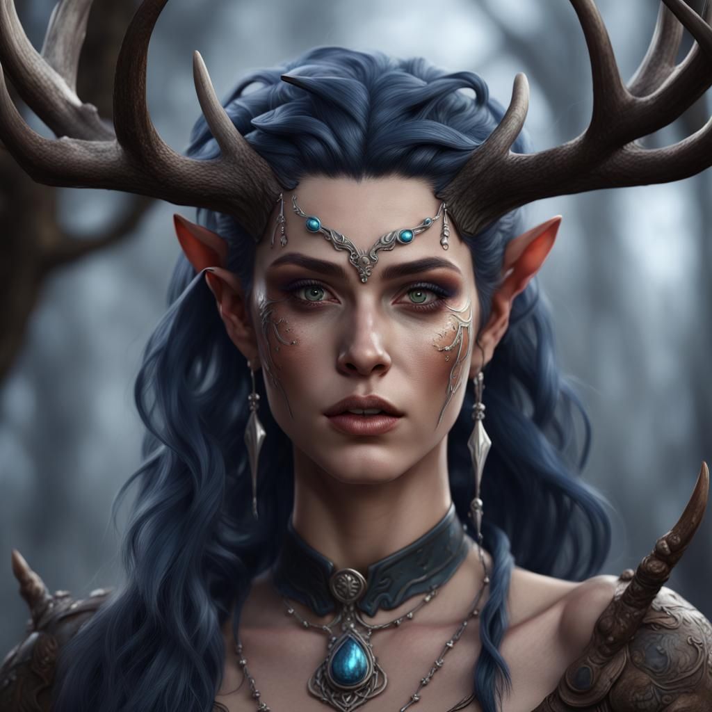 Tiefling Druid with Antlers: Fantasy Art