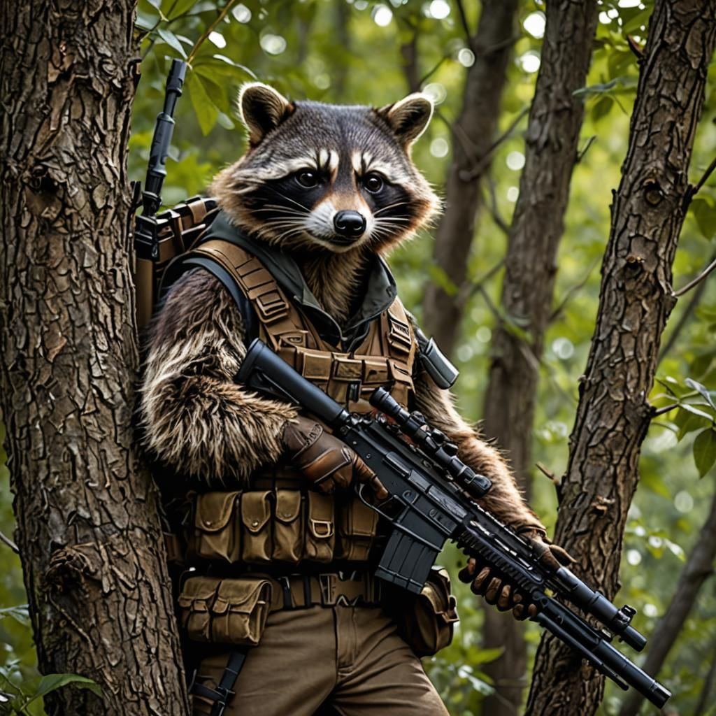 Raccoon Assassin Sniper in the Trees