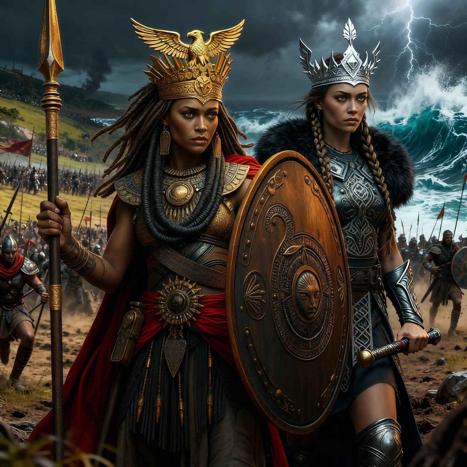 Female Warriors Stand Together in Epic Battle Scene