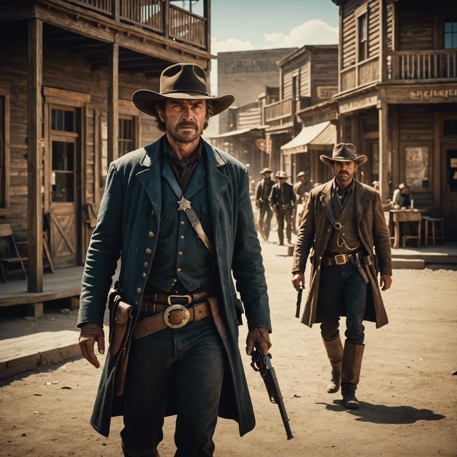 Western Town Showdown: Sheriff vs Bandit