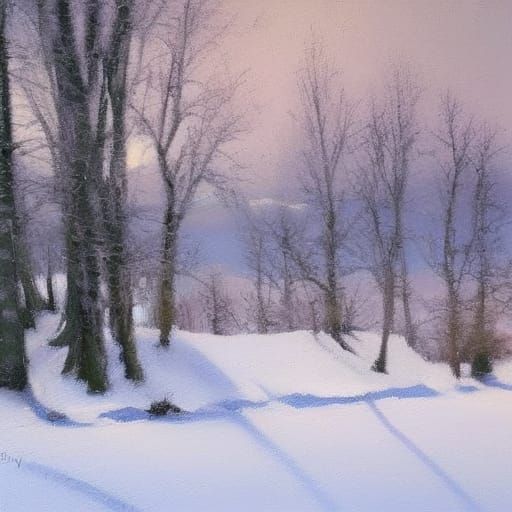 Snowy Landscape in Oil Painting Style