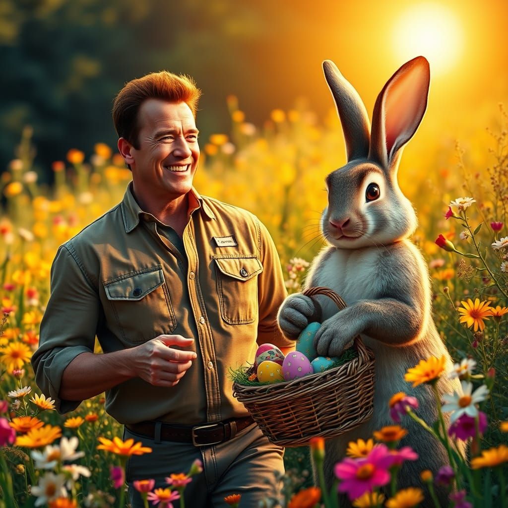 Arnold Schwarzenegger Meets Easter Bunny in Vibrant Flower M...