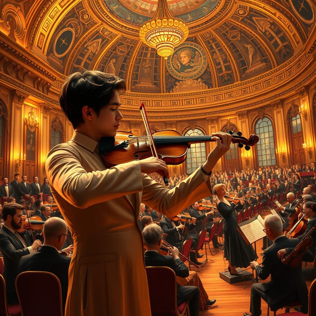Ethereal Violinist Performs Obligato in Elegant Symphony Hal...