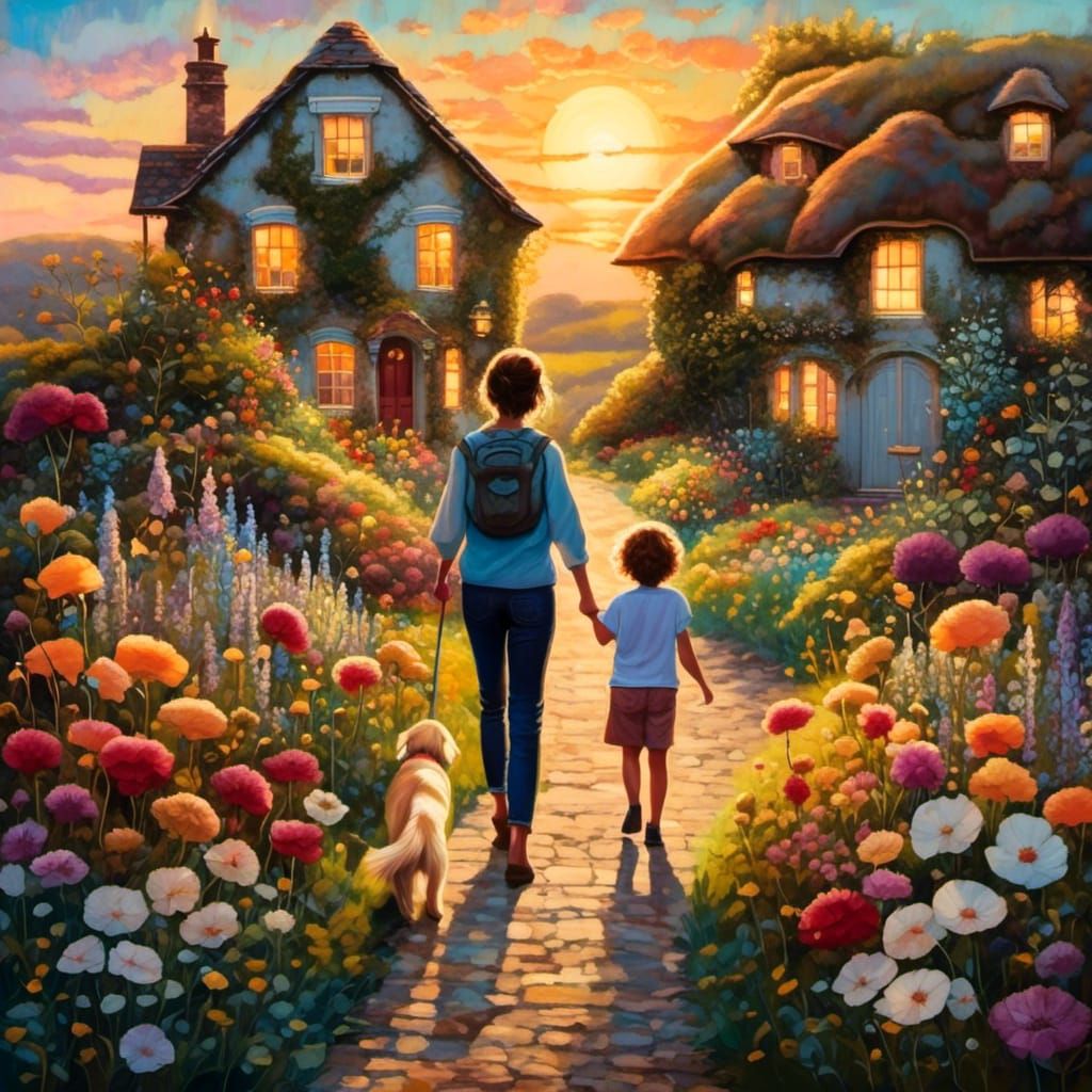 Sunset Walk: A Mixed Media Art Brut Landscape