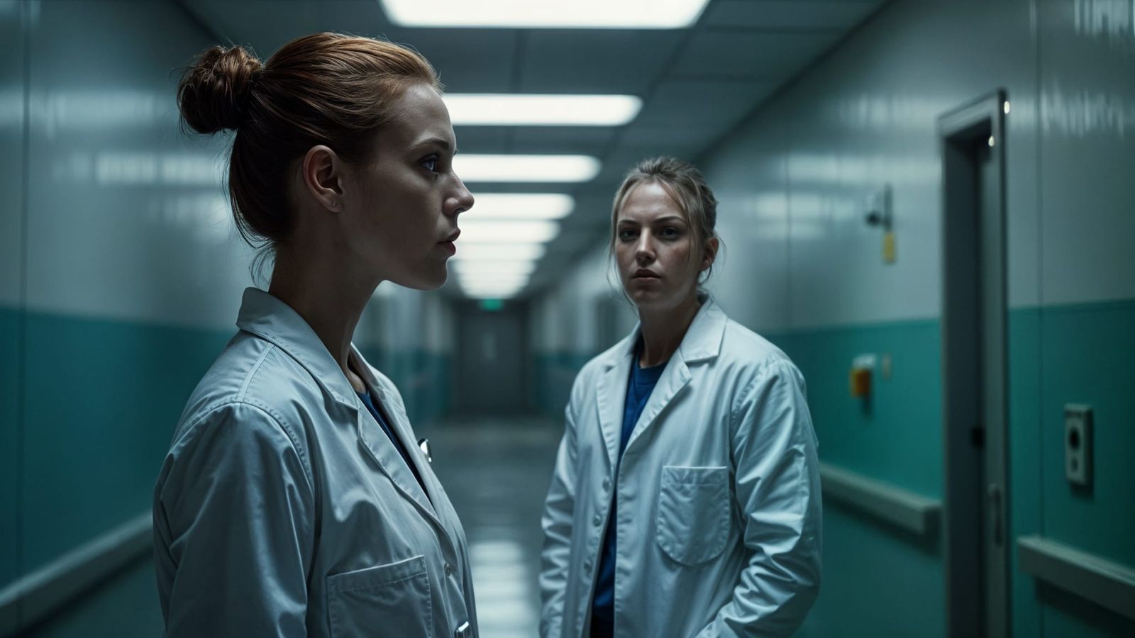 Doctor Observes Patient in Hospital, Cinematic Lighting