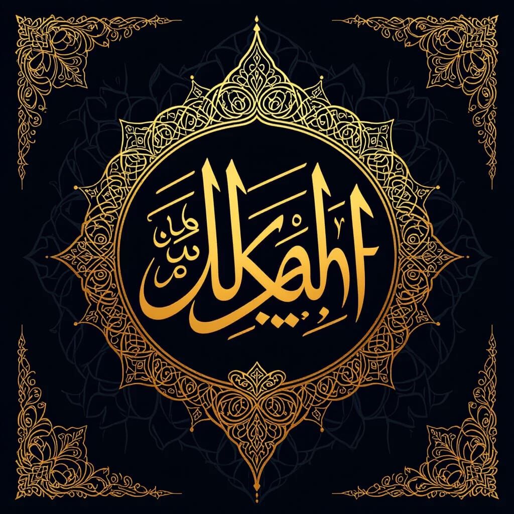 Intricate Al Kahf Logo with Gold Arabic Calligraphy