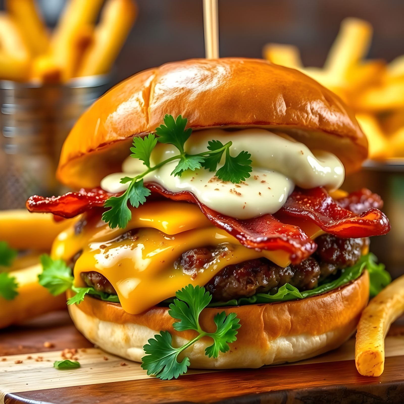 Gourmet Beef Burger with Bacon in a Home Cooking Setting