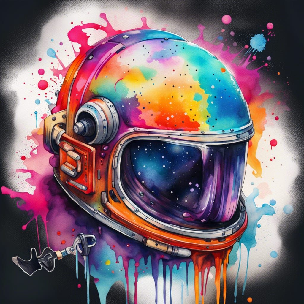 Vibrant Watercolor Space Helmet Graffiti Art