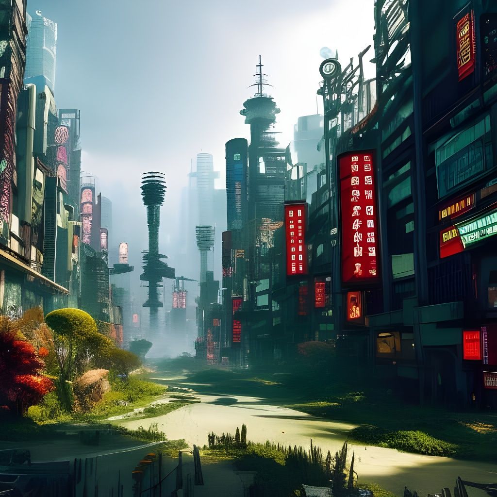 Shibuya overgrown and devoid of people