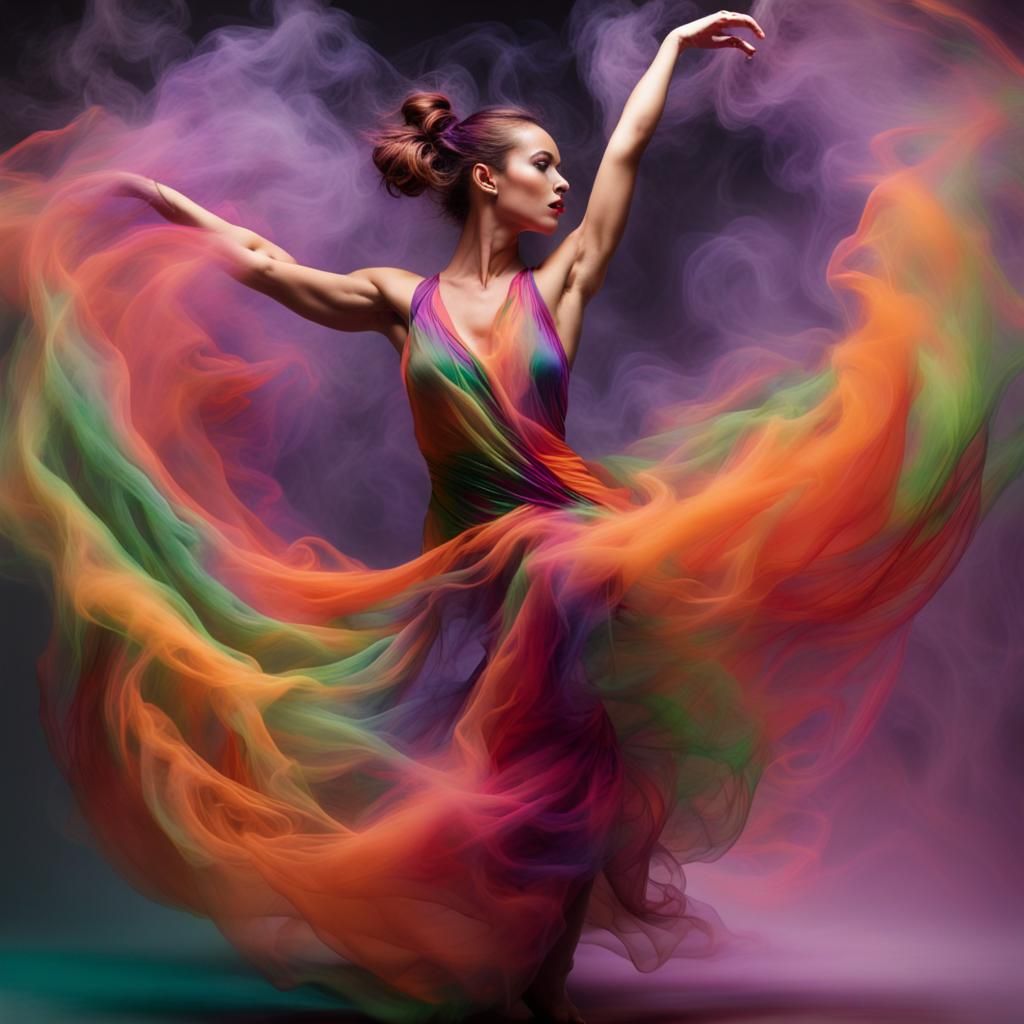 Dynamic Dancer in Multicolored Fabric: Fantasy Art