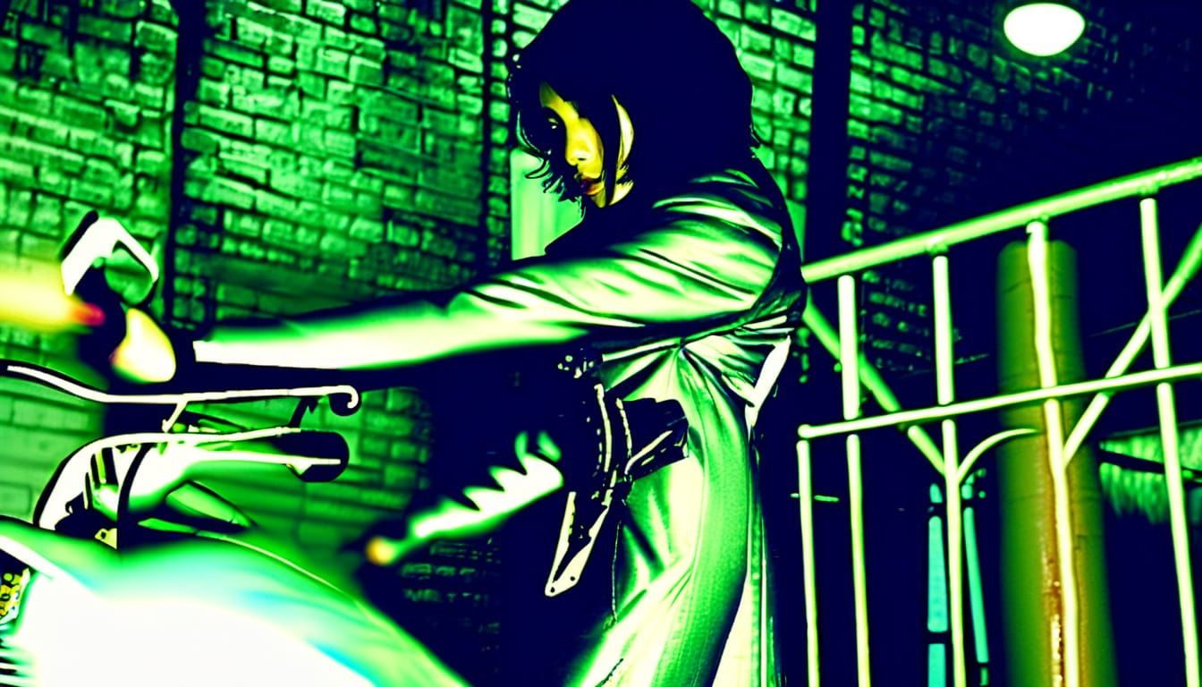 Asian Assassin Woman in Rainy Alleyway, Cinematic Film Style