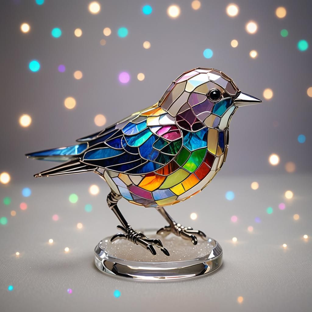 Stained Glass Bird in Snowglobe, Macro Photography