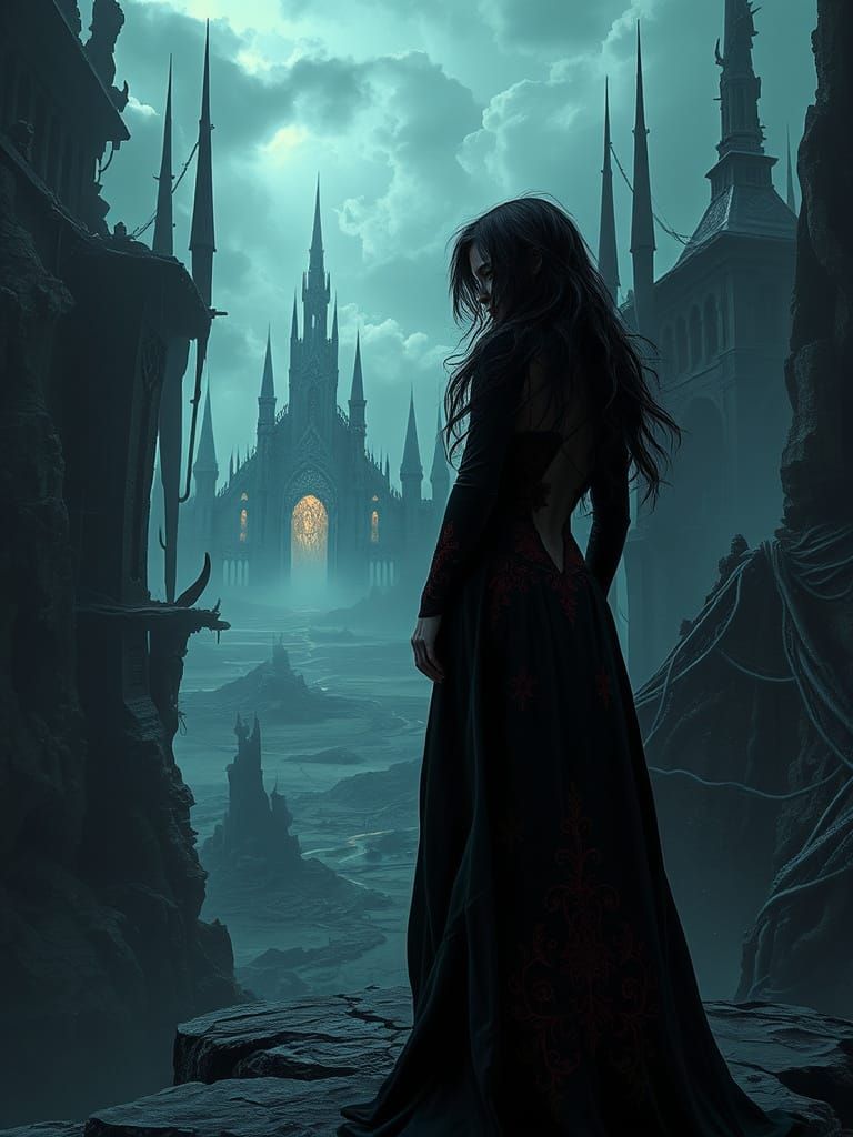 Gothic Romance scene with a science fiction twist
