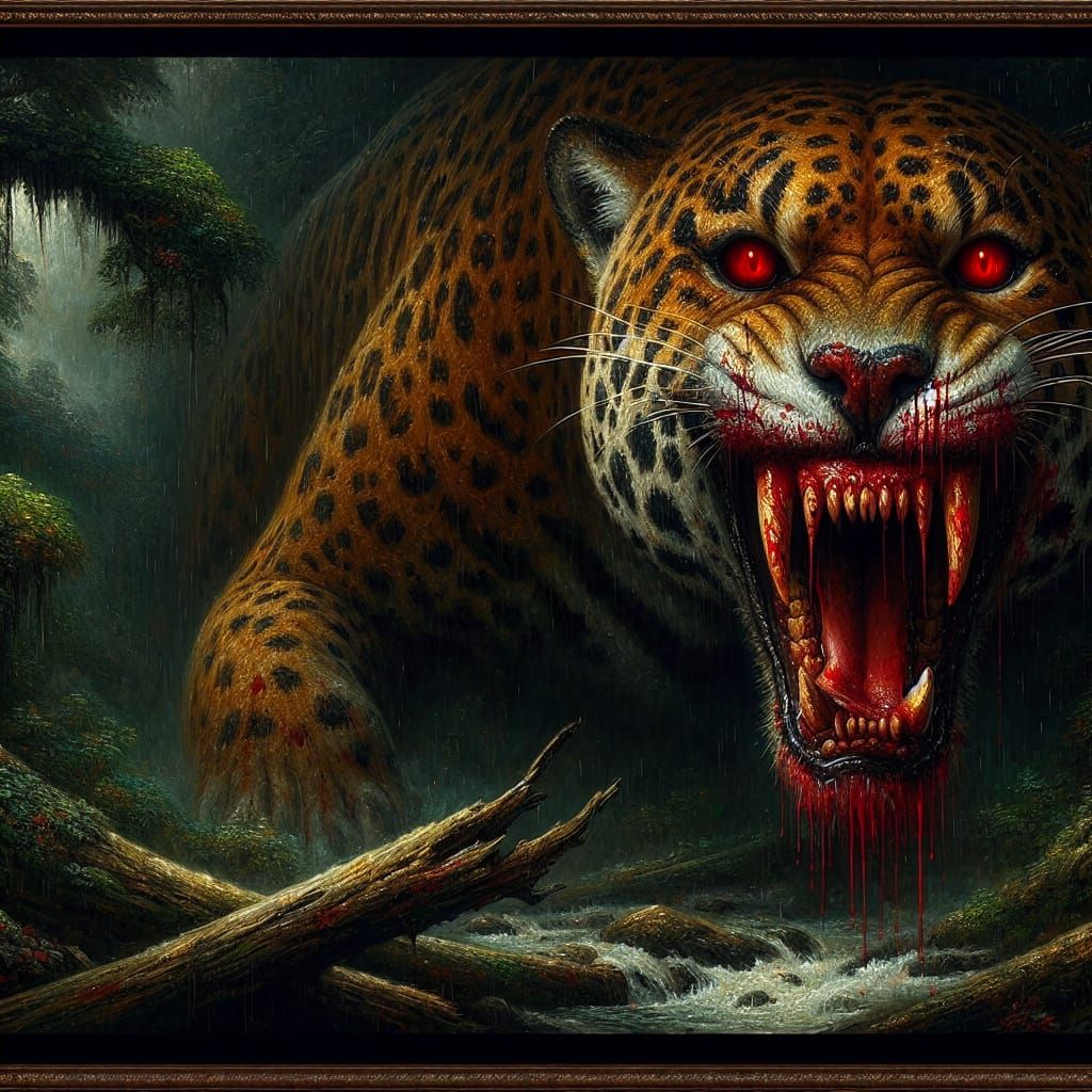 Ominous Jaguar in Dark Jungle Oil Painting