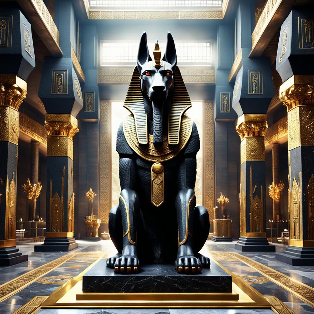 Giant Anubis Statue in Temple Lobby