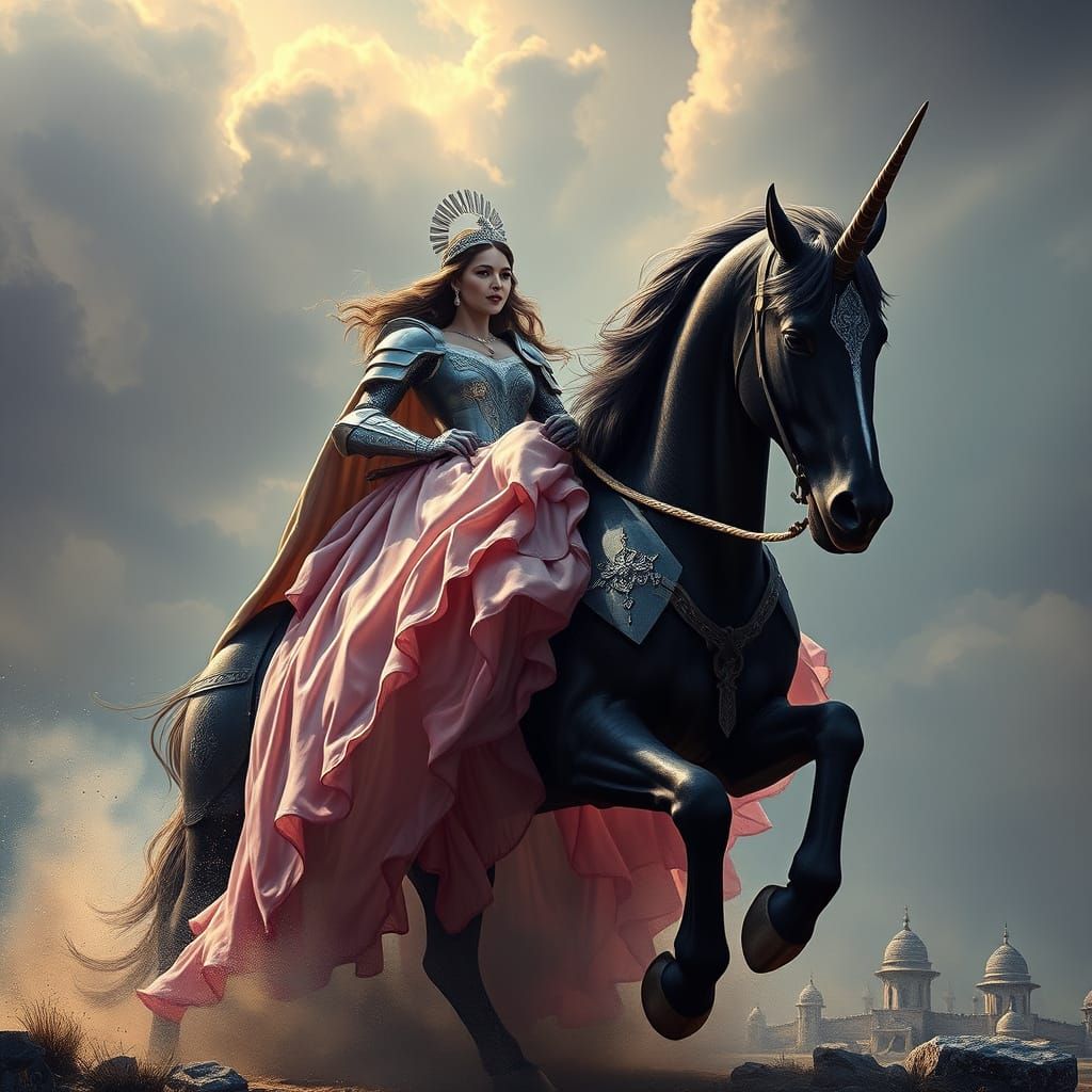 Princess Knight Rides Majestic Dark Unicorn in Epic Cinemati...